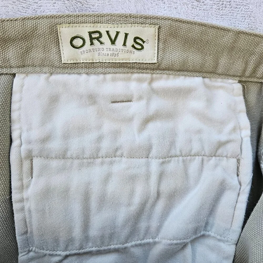 Orvis Men's Beige Pants  Size 44 X 30  Cotton Twill Flat Front Minimalist Casual